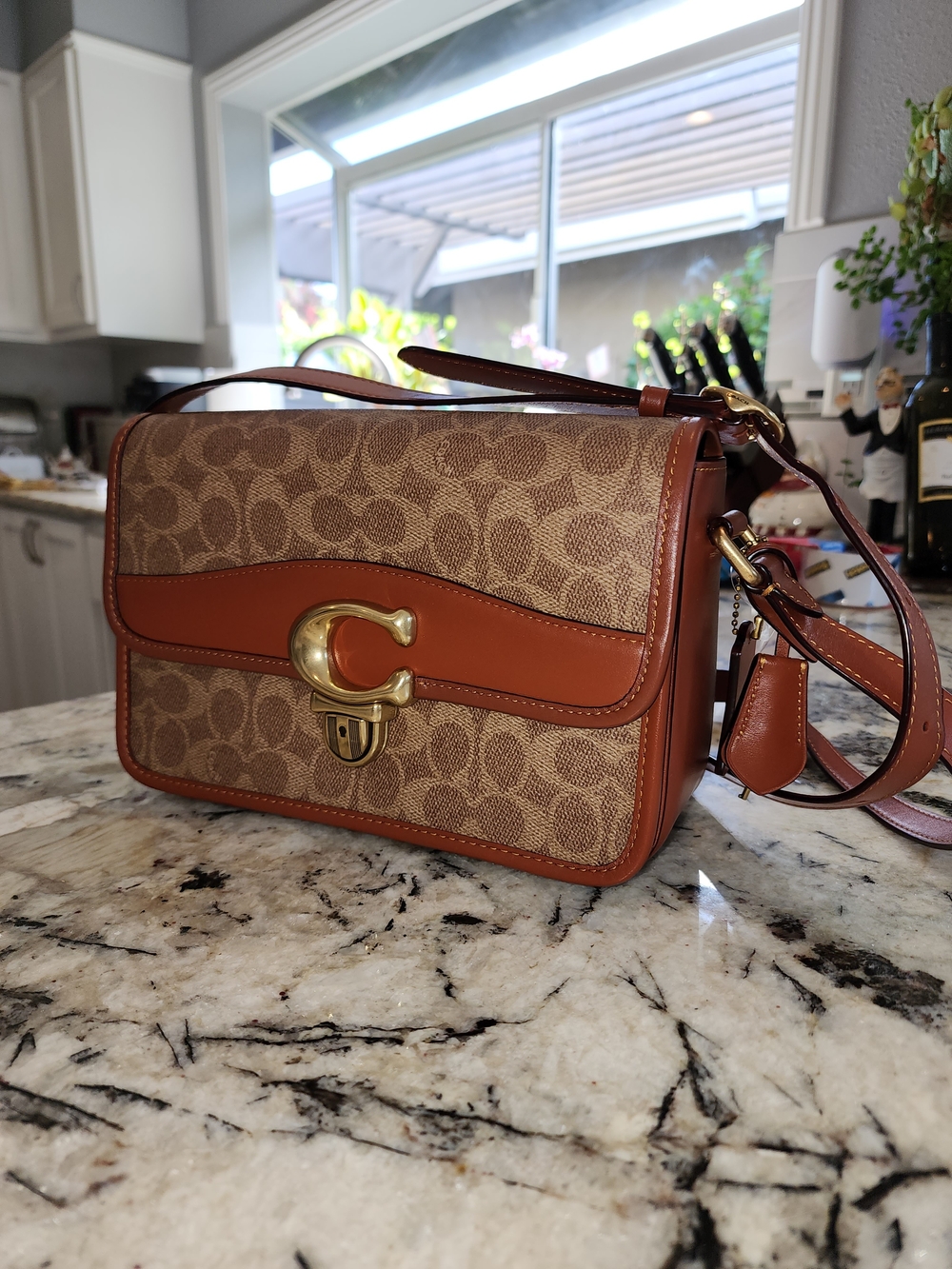 Coach Tan Signature Canvas Crossbody with Gold 'C' Lock - Picture 6 of 11